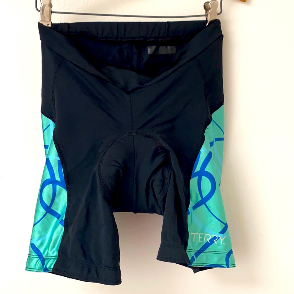 Terry black and teal padded bike shorts